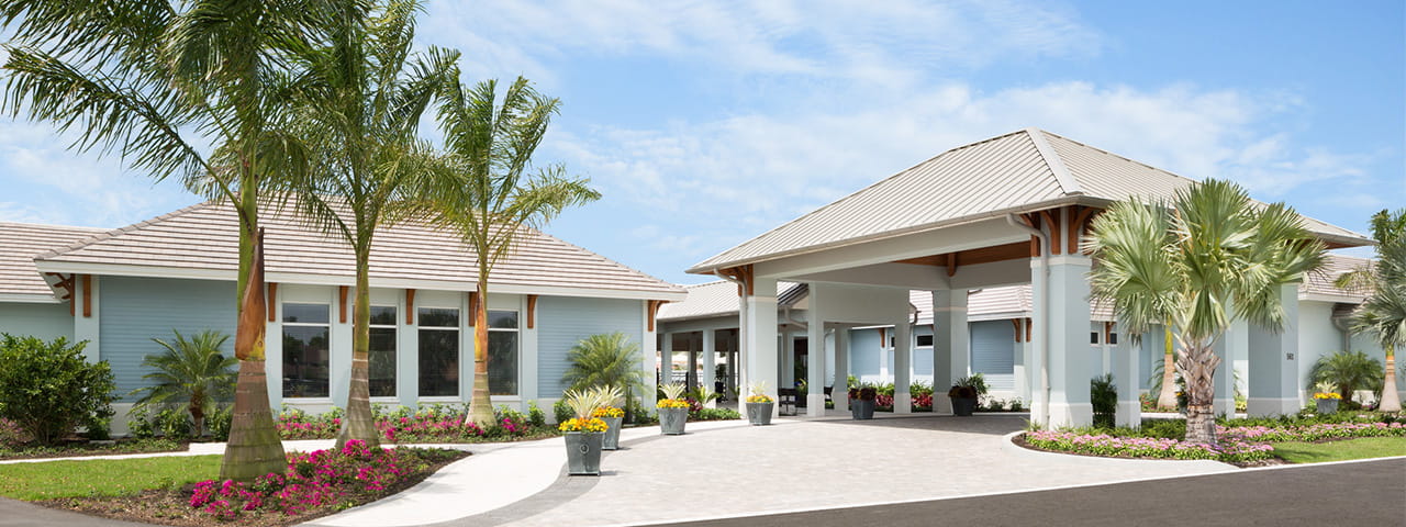 Vi at Bentley Village senior living building front exterior