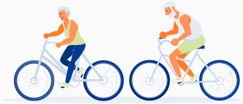 Man and women riding bikes. 