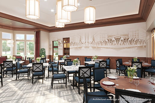 Rendering of the new Bridges restaurant at Vi at The Glen