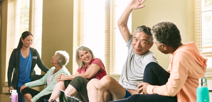 A group of residents work out.