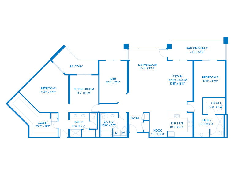 Primrose - 2587 square feet - 2 Bed, 3 Bath + Den