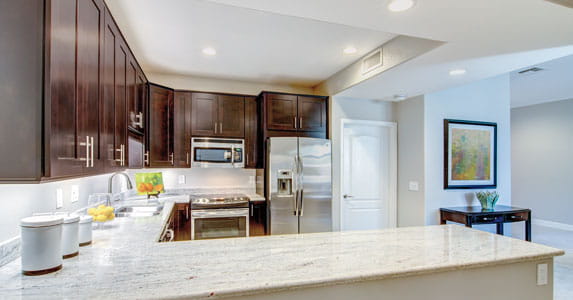 The kitchen of a Nandina apartment.