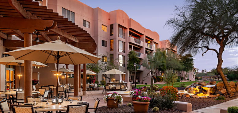 Vi at Grayhawk's patio at dusk