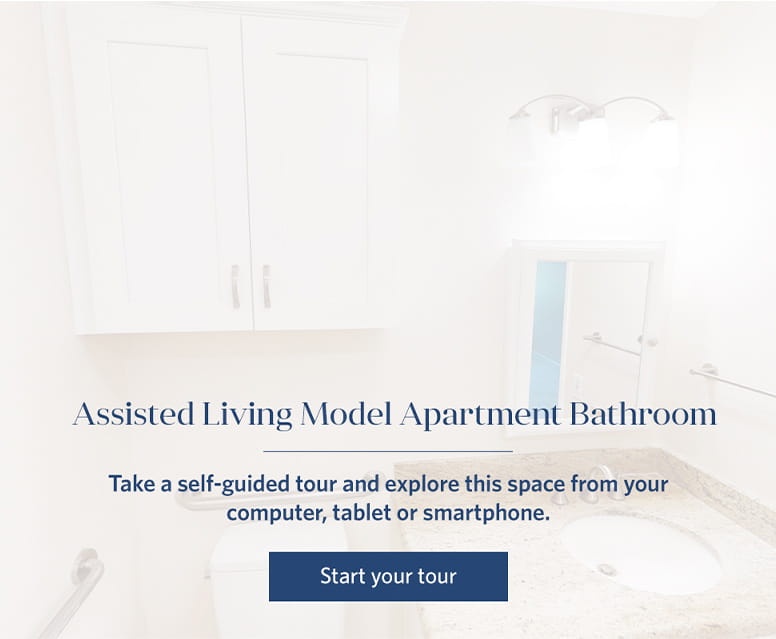 Assisted Living Model Apartment Bathroom virtual tour. 