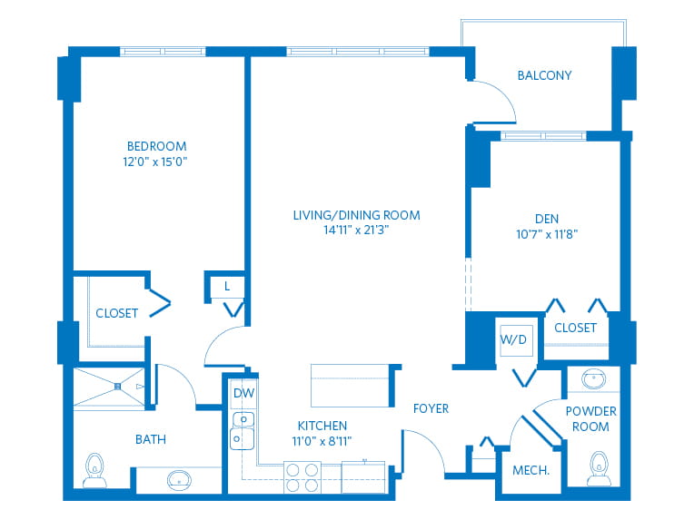 Roma - 1168 square feet - 1 Bed, 1.5 Bath + Den