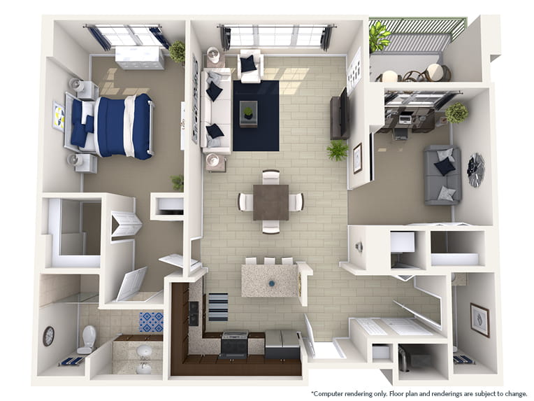 Roma - 1168 square feet - 1 Bed, 1.5 Bath + Den