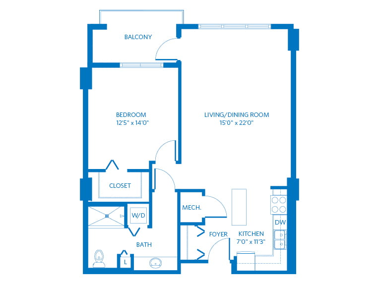 Amalfi - 912 square feet - 1 Bed, 1 Bath