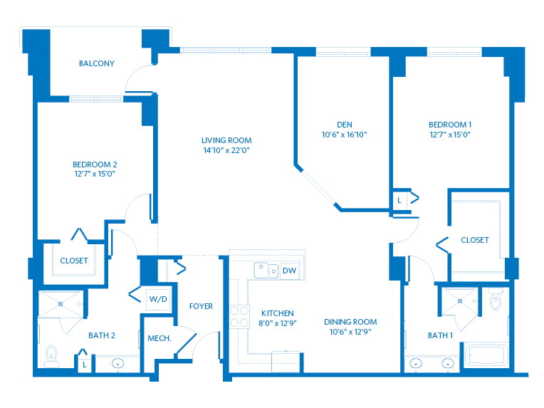Venezia - 1794 square feet - 2 Bed, 2 Bath + Den