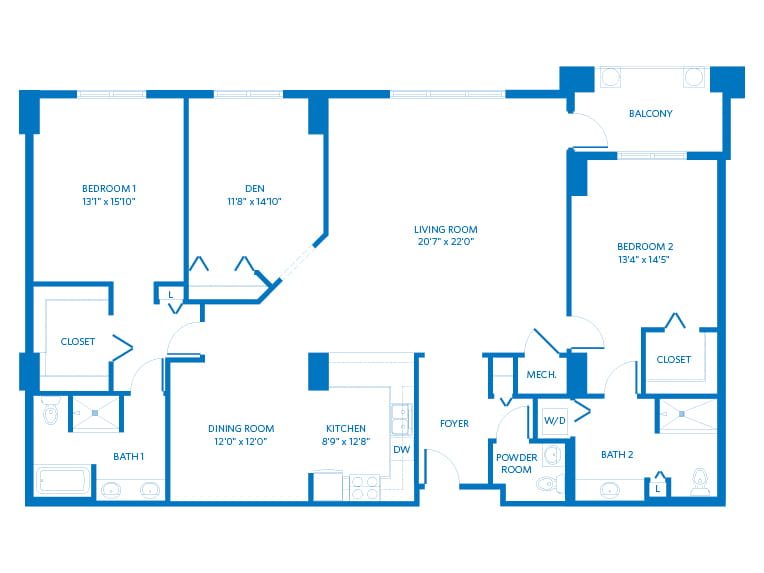 Positano - 2076 square feet - 2 Bed, 2 Bath + Den