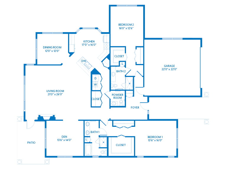 Villa Veneto - 2500 square feet - 2 Bed, 2.5 Bath + Den