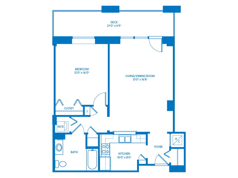 Paso Robles - 875 square feet - 1 Bed, 1 Bath 2D floor plan. 