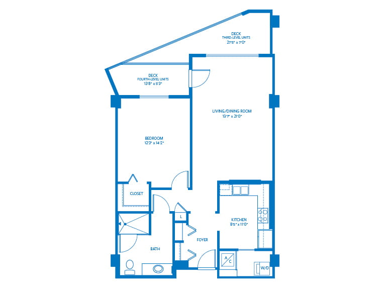 Rutherford - 928 square feet - 1 Bed, 1 Bath 2D floor plan.