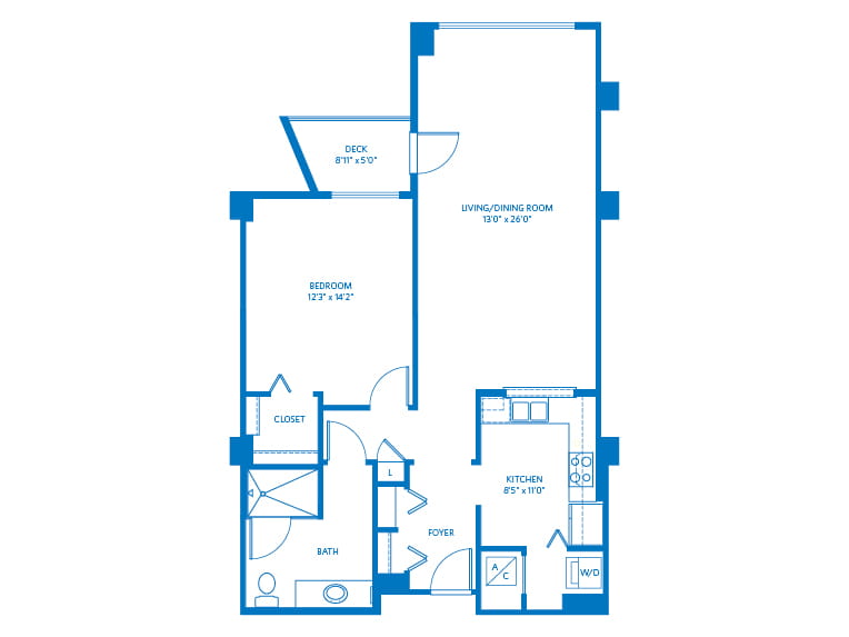 Amador - 1003 square feet - 1 Bed, 1 Bath 2D floor plan.