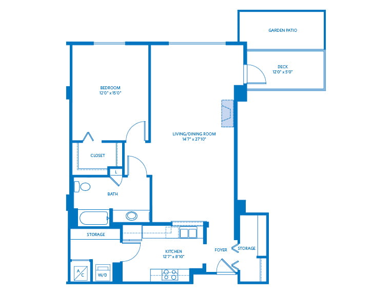 Arroyo - 1059 square feet - 1 Bed, 1 Bath 2D floor plan. 