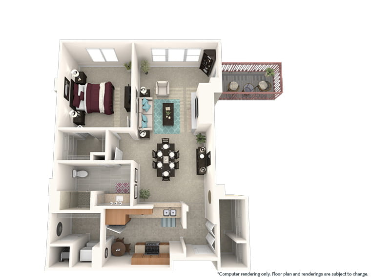 Arroyo - 1059 square feet - 1 Bed, 1 Bath 3D floor plan. 