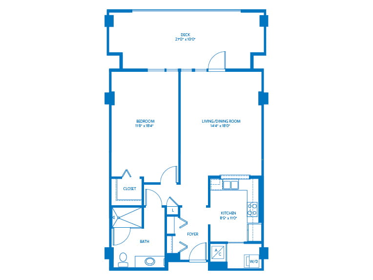Chalone - 937 square feet - 1 Bed, 1 Bath 2D floor plan. 