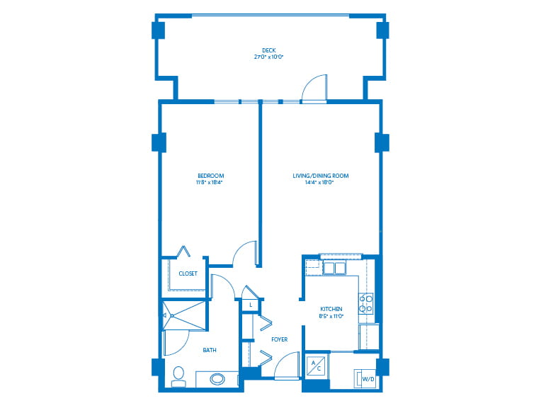 Chalone - 937 square feet - 1 Bed, 1 Bath 2D floor plan.