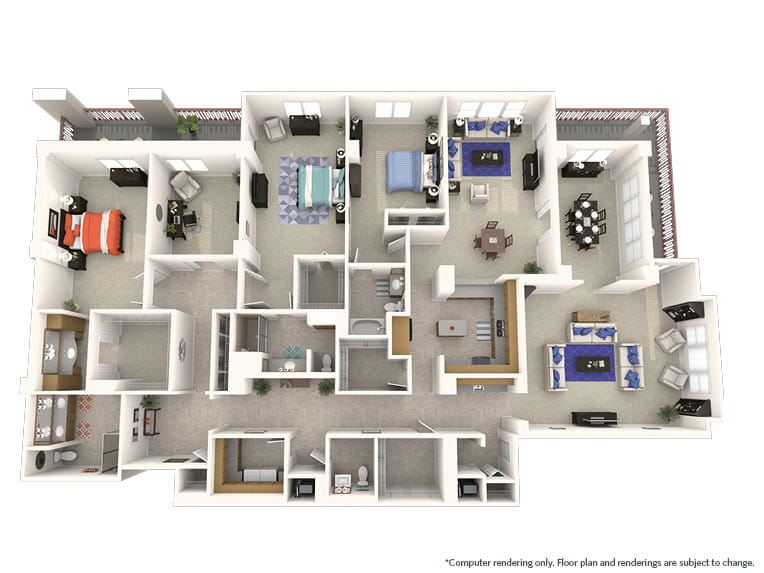 El Dorado - 4,212 square feet - 3 Bed, 3.5 Bath + Den 3D floor plan. 