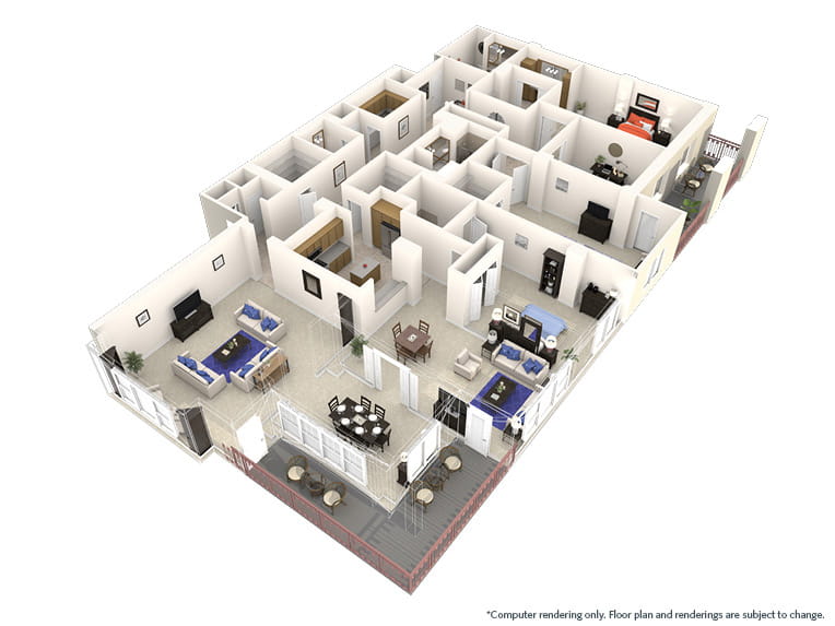 El Dorado - 4,212 square feet - 3 Bed, 3.5 Bath + Den 3D floor plan.