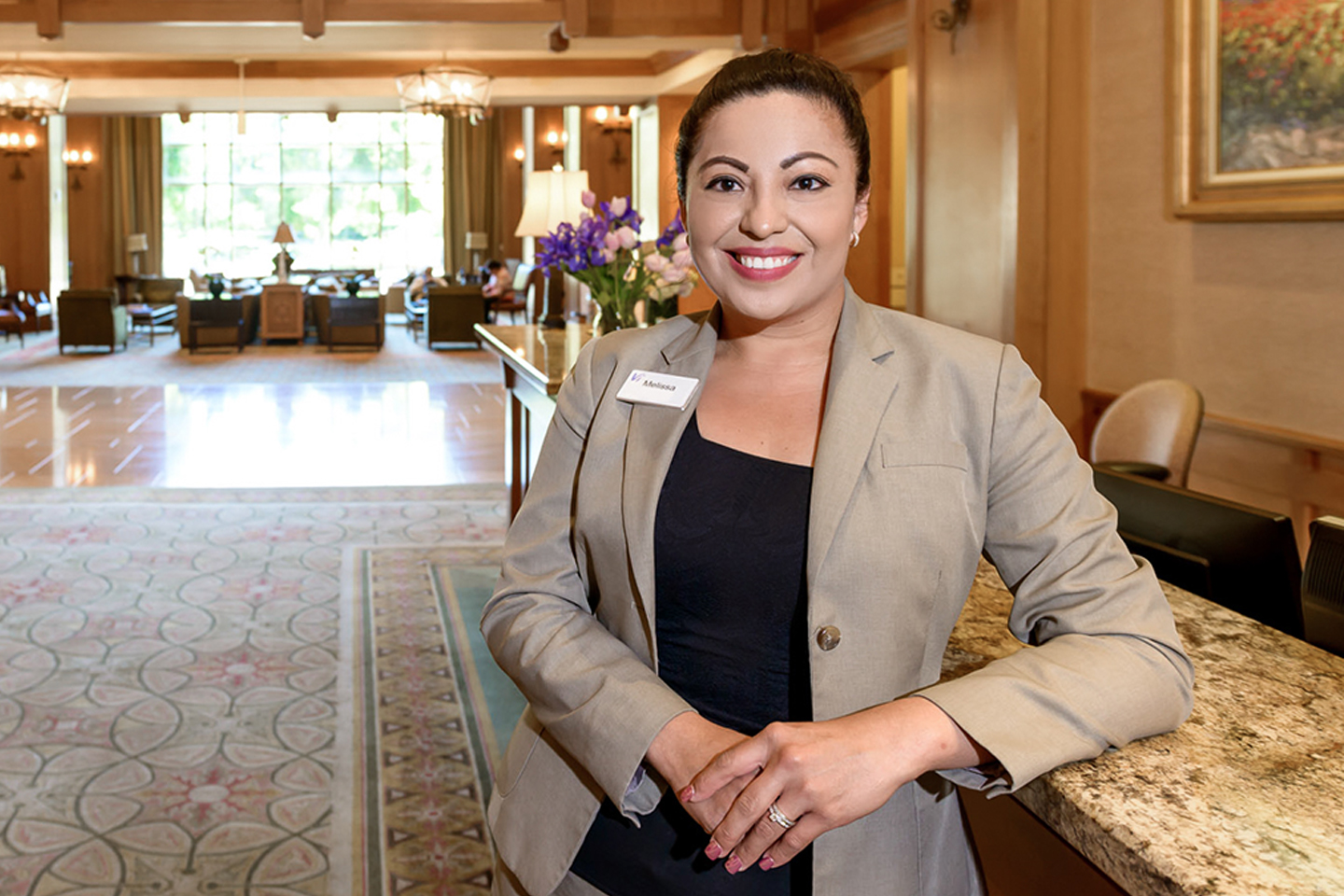 Vi at Palo Alto front desk woman. 