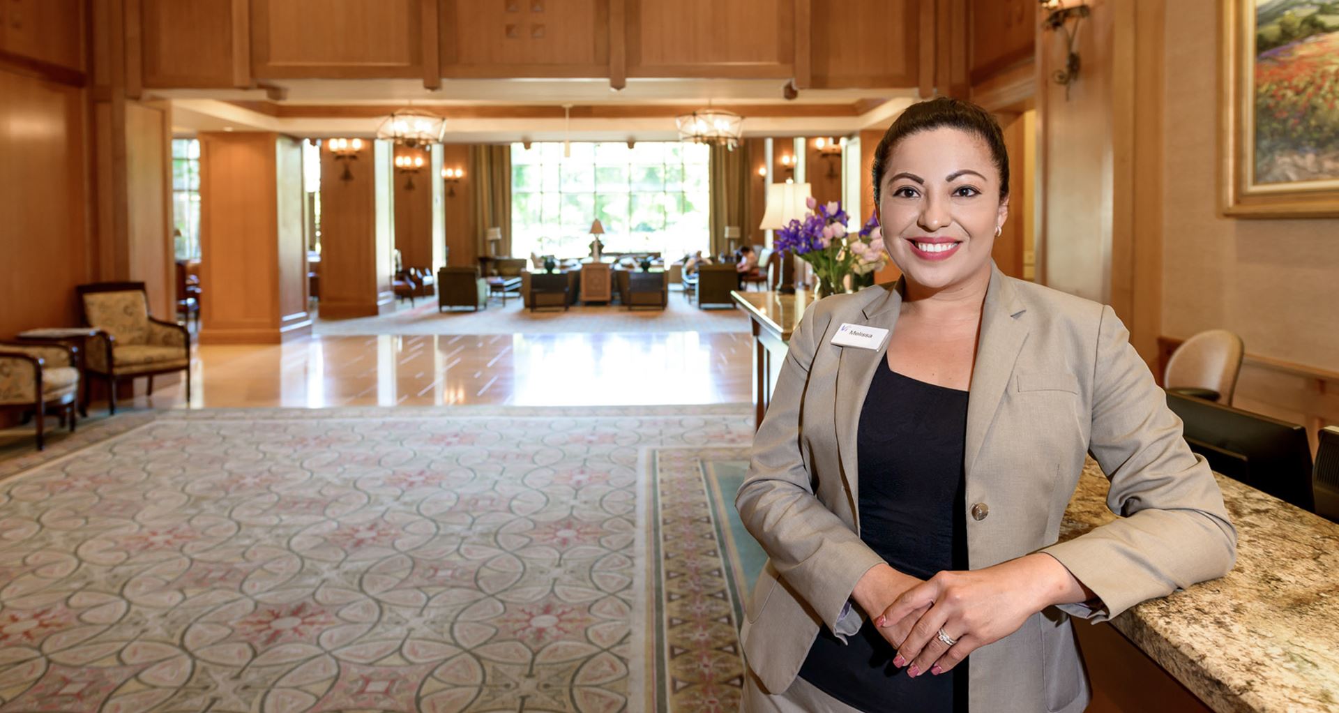 Vi at Palo Alto front desk woman.