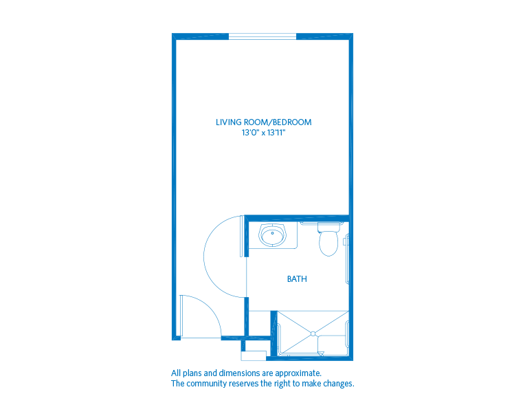 Vi at Palo Alto Memory Support studio floor plan. 