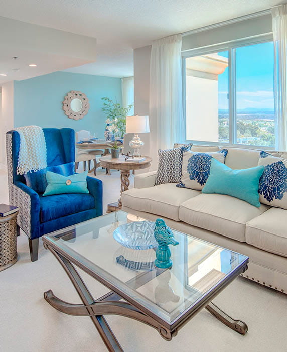 A living room at Vi at La Jolla Village.