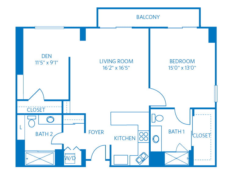 Bonita - 1112 square feet - 1 Bed, 2 Bath + Den