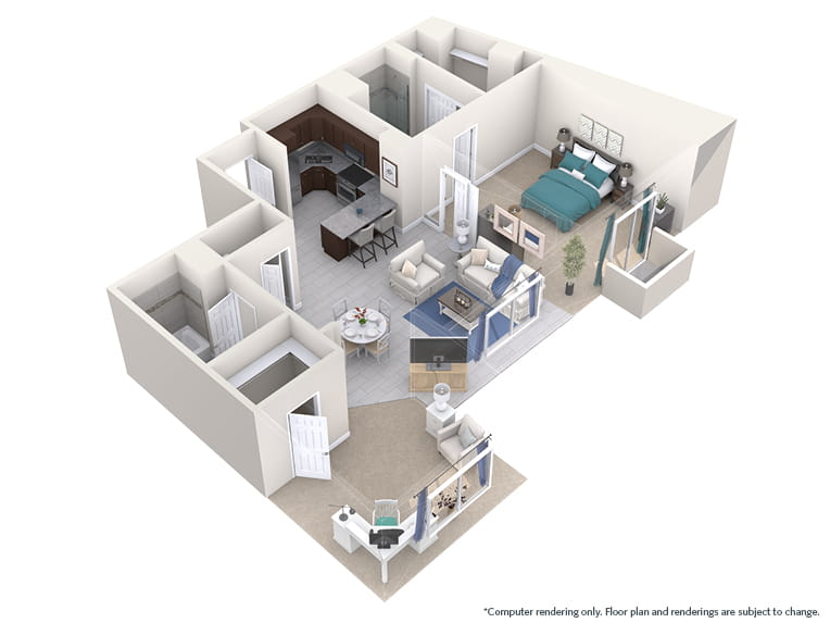 Rio - 1210 square feet - 1 Bed, 2 Bath + Den