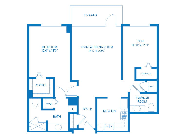 Blanca - 1217 square feet - 1 Bed, 1.5 Bath + Den