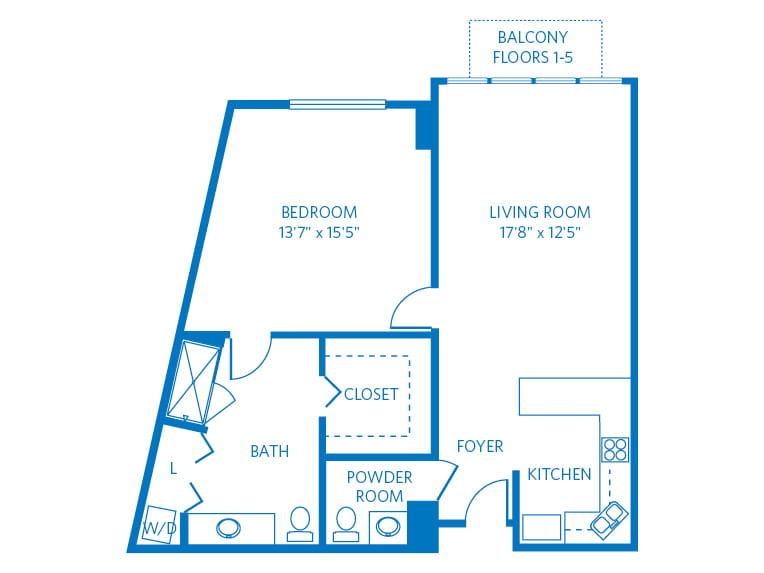 Diego - 850 square feet - 1 Bed, 1.5 Bath