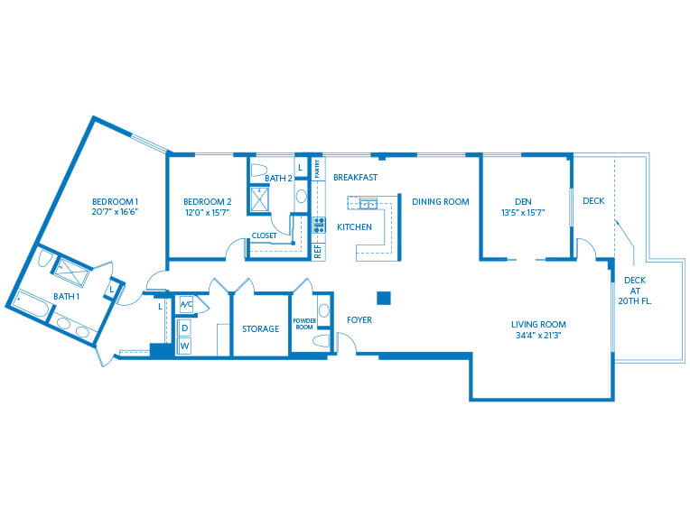 Del Mar - 2919 square feet - PH 2 Bed, 2.5 Bath + Den
