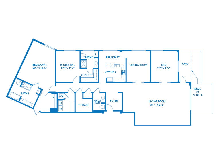 Del Mar - 2919 square feet - PH 2 Bed, 2.5 Bath + Den