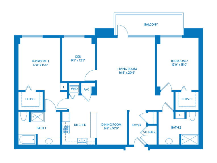 Jardines - 1720 square feet - 2 Bed, 2 Bath + Den