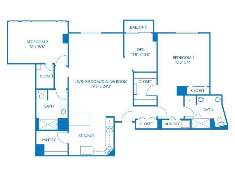 Regalo - 1768 square feet - 2 Bed, 2 Bath + Den