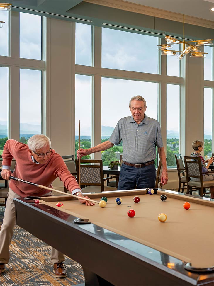 Two men playing billiards.