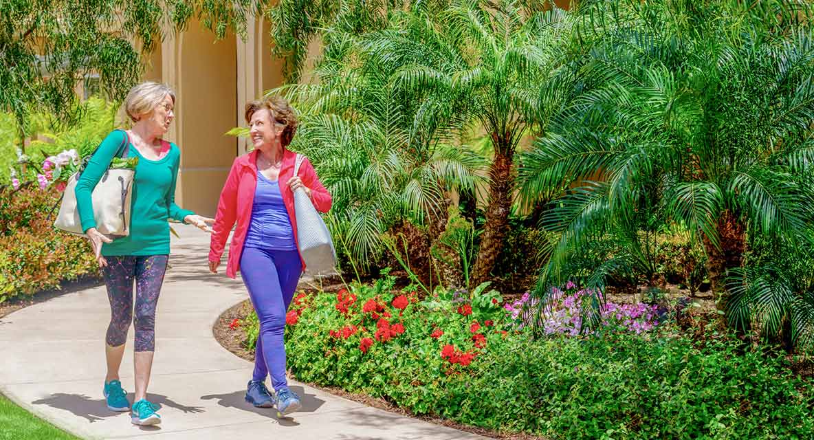 Women walking outside. 