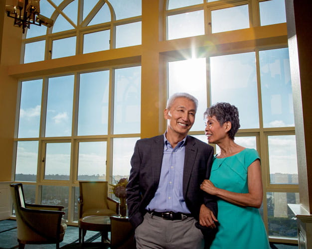 A couple on the 21st floor of Vi at La Jolla Village