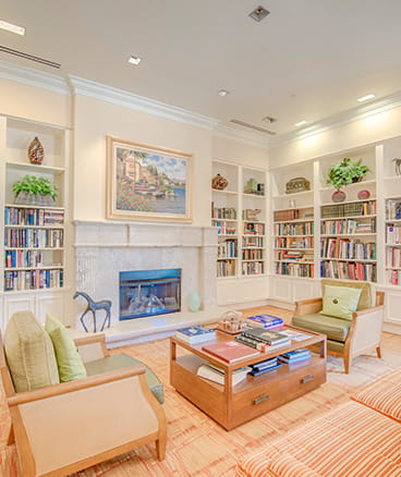 The library at Vi at La Jolla Village.