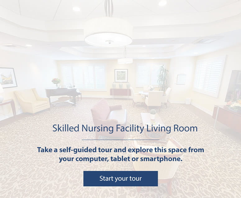Skilled Nursing Facility Living Room - Vi at La Jolla Village Care Center. 