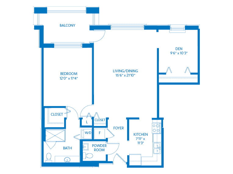 Copper - 1092 square feet - 1 Bed, 1.5 Bath + Den