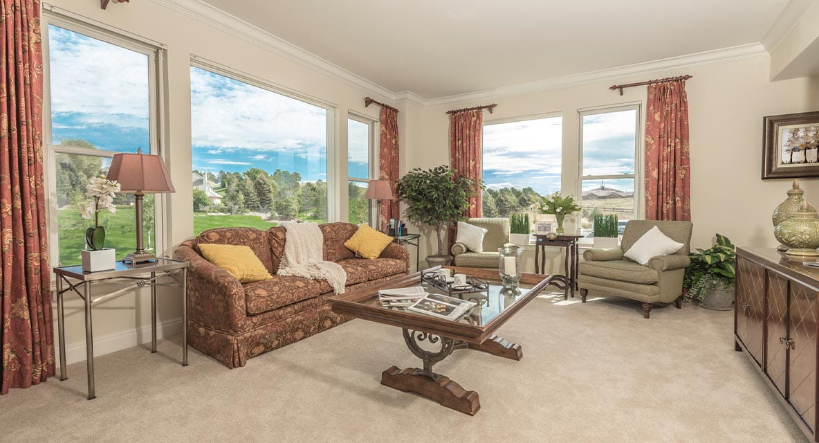 Model apartment living room. 