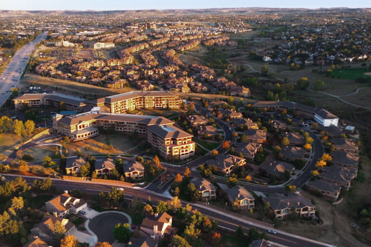 An aerial shot of Vi at Highlands Ranch