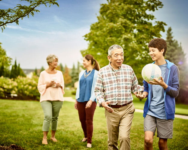 A family walks outside.
