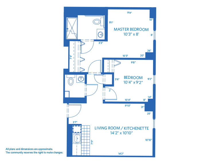 Vi at Highlands Ranch care center 2D floor plan - Assisted Living 2BR.