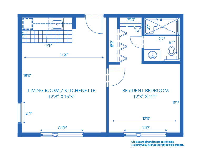Vi at Highlands Ranch care center 2D floor plan - Assisted Living 1BR.