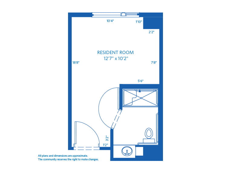 Vi at Highlands Ranch care center 2D floor plan - Assisted Living Studio.