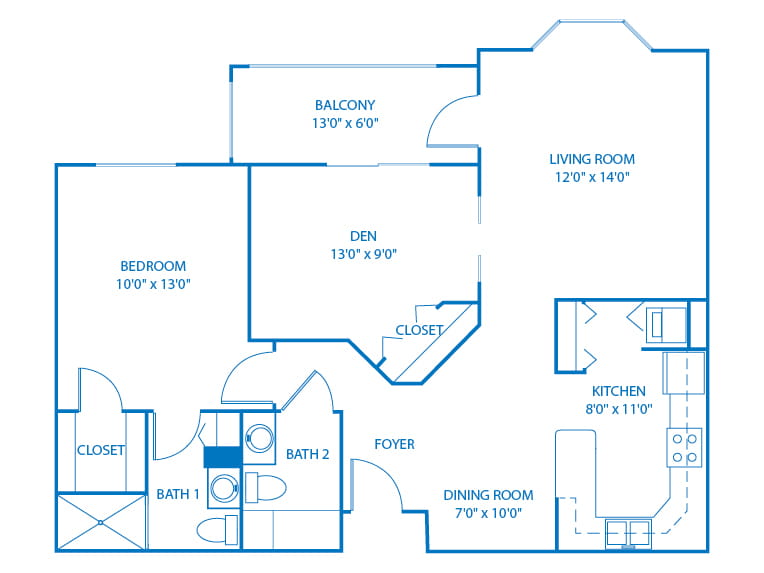 Redwood - 1005 square feet - 1 Bed, 2 Bath + Den