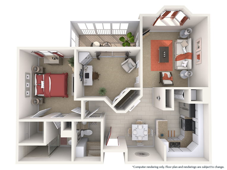 Redwood - 1005 square feet - 1 Bed, 2 Bath + Den