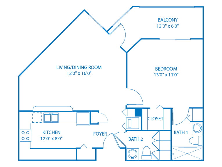 Cypress - 782 square feet - 1 Bed, 2 Bath